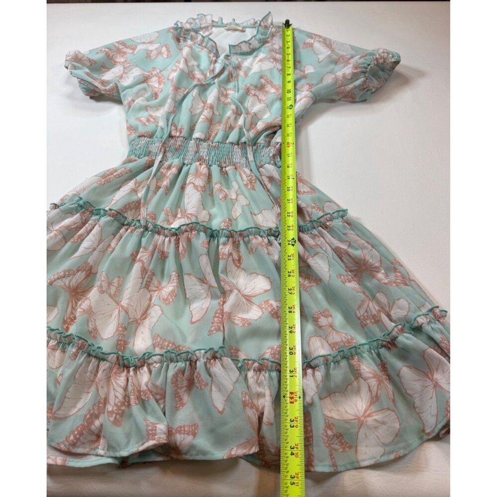 Altard State Butterfly Print Mint Ruffled Dress Size M Polyester (HH224) - Picture 8 of 10